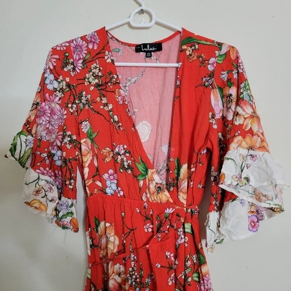 Lulu's Paradise Island Red Floral Print Wrap Dress - Picture 3 of 5